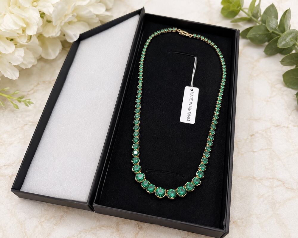 Amazon Swarovski Zirconia Graduated Riviera Tennis Necklace Gold Plated NWT